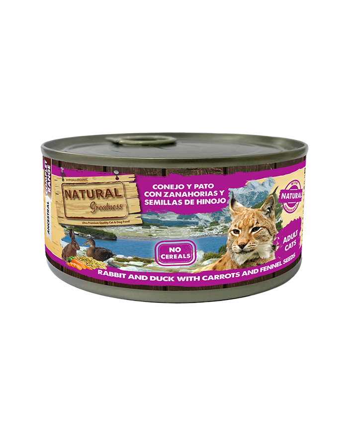 NATURAL GREATNESS (CAT) - CONEJO Y PATO CON ZANAHORIAS Y SEMILLAS DE HINOJO 185 G