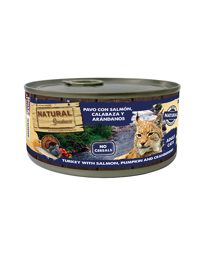 NATURAL GREATNESS (CAT) - PAVO CON SALMÓN, CALABAZA Y ARÁNDANOS 185 G