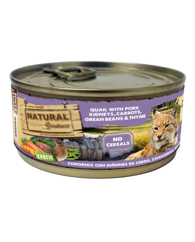 NATURAL GREATNESS (CAT) - CODORNIZ CON RIÑONES DE CERDO, ZANAHORIAS, JUDÍAS Y TOMILLO 170 G