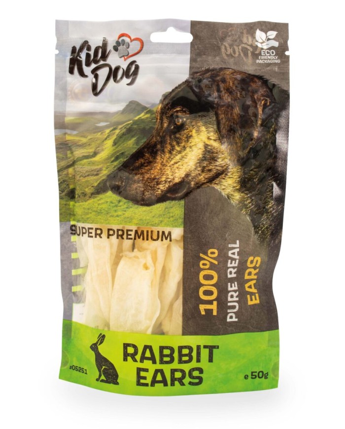 KIDDOG - SUPER PREMIUM 100 % Orejas de Conejo (50 G)